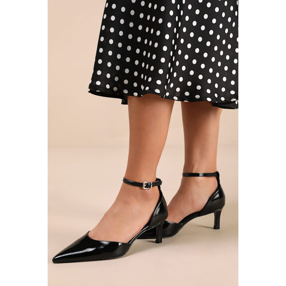 Lulus Janica Black Patent Pointed-toe Kitten Heel Pumps - Size 7